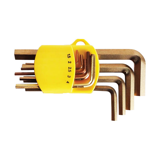 9 Piece Brass Non Sparking Allen Key Set MM & Inch Sizes Explosion Proof Hex Key Set Industrial Safety Tool UAE | Al Faiz Hardware Sharjah