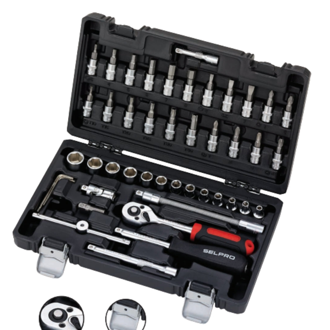45-Piece 1/4” Socket and Bit Set with Ratchet, Extension & Universal Joint – Model 72546