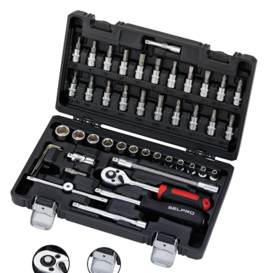 45-Piece 1/4” Socket and Bit Set with Ratchet, Extension & Universal Joint – Model 72546