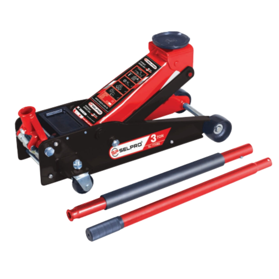Selpro 3 Ton High Profile Floor Jack – Red/Black Dual Piston Hydraulic Jack