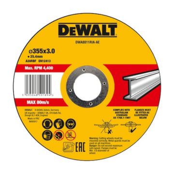 DeWalt cutting disc with yellow and red design on a white background