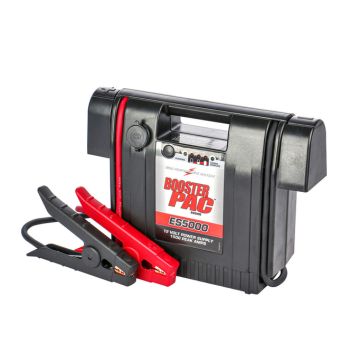 Booster Pac jump starter with clamps on a white background