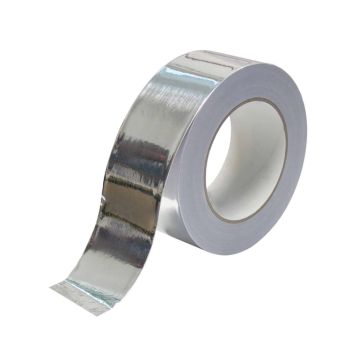 Roll of silver reflective tape on a white background