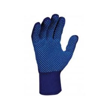 Blue glove with textured palm on a white background