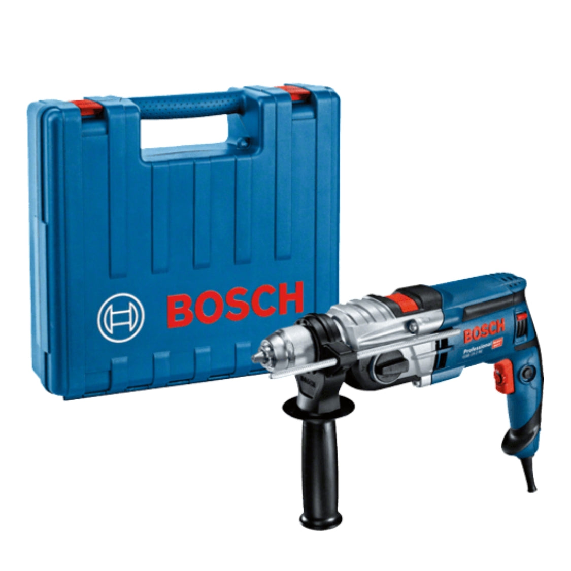 Bosch GSB 19-2 RE Professional Impact Drill 16mm 850W with 2-speed gearbox, metal gear housing, 1.5-13mm chuck capacity, and high impact rate for versatile drilling in UAE