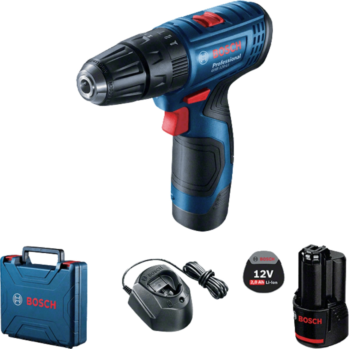 Bosch GSB 120-LI Professional Cordless Hammer Drill 12V 1.5Ah with 2-speed gearbox, Electronic Cell Protection, 30Nm torque, and 22,500 bpm impact rate for drilling in UAE