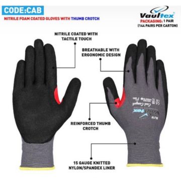 CAB nitrile foam coated safety gloves with thumb crotch – EN388 ergonomic grip, Al Faiz Hardware UAE GCC